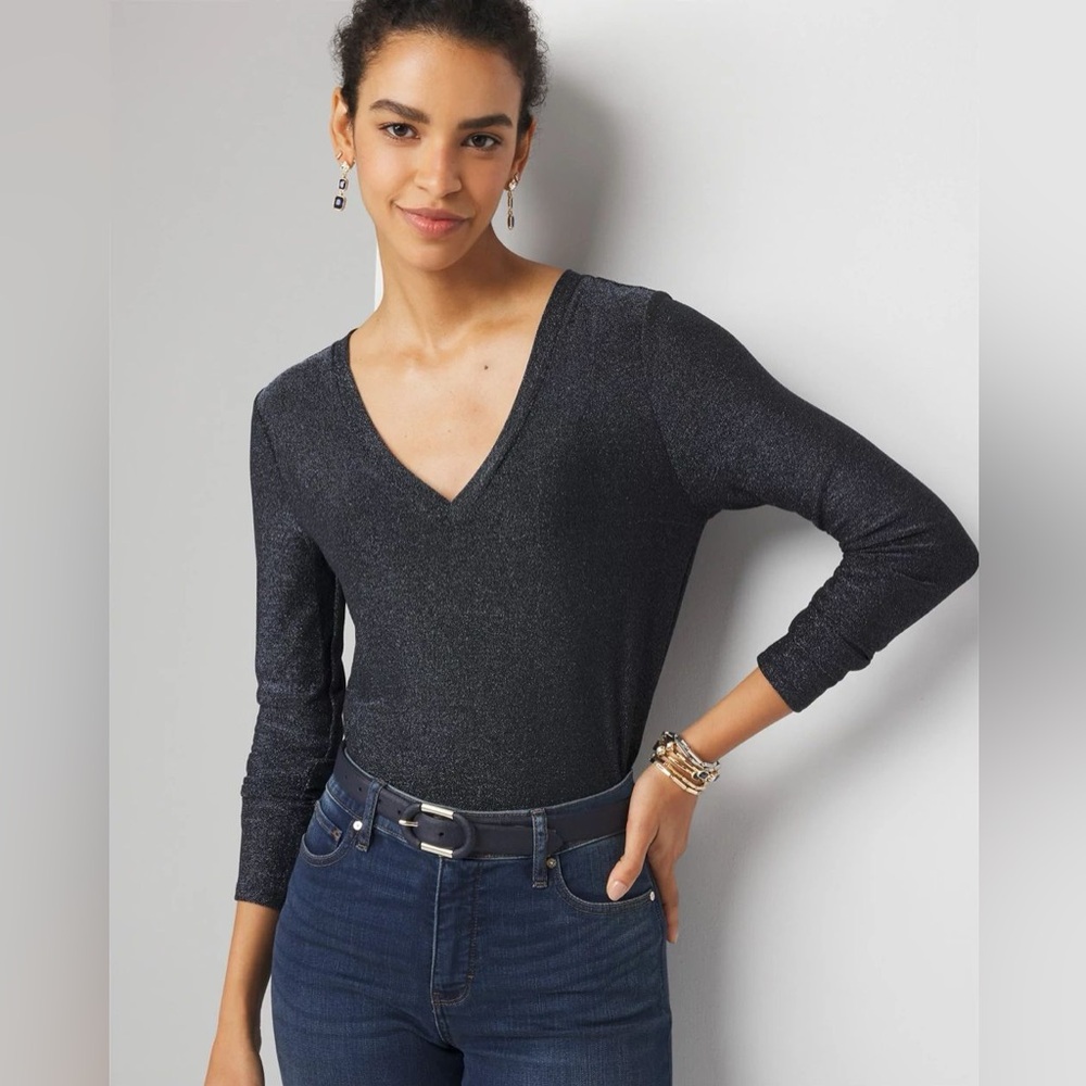 White House Black Market Sparkly Knit Top Black Women’s Size Medium
